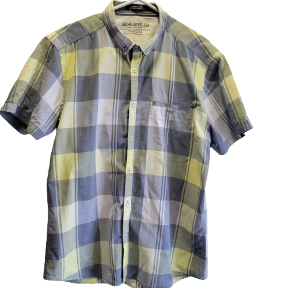 𝅺jack&jones m'en botton up  shirt, short sleeve plaid